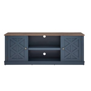 Home Essentials 58" TV Stand for TVs up to 64" Navy/Walnut: Farmhouse Style Media Console with Adjustable Shelves - 1 of 4