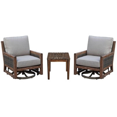 Bermuda 3pc FSC Teak Motion Square Balcony Set - Taupe - Courtyard Casual