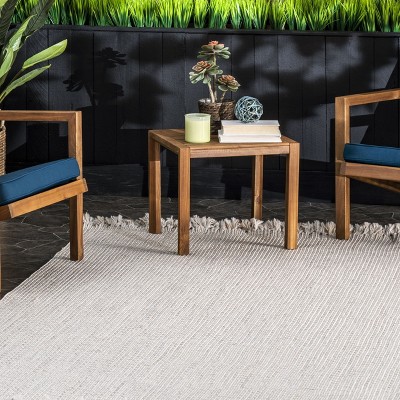 Ivory Braided Square Synthetic Indoor/Outdoor Rug