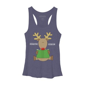Women's Design By Humans Christmas Reading Reindeer Shirt By Galvanized Racerback Tank Top - 1 of 3