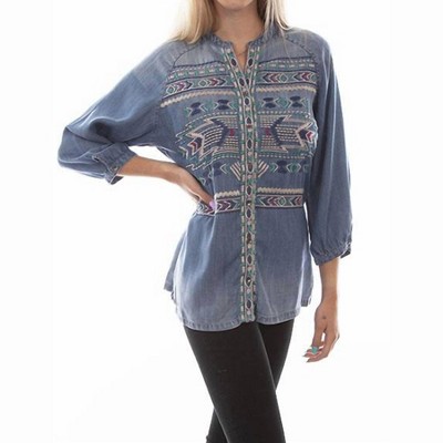 Women's Embroidered Tencel Blouse - Scully