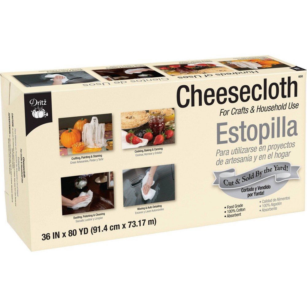 Dritz Cheesecloth for Craft and Household Use White: 100% Cotton Textile Fabric, Solid Pattern, 18.8" Length, 9" Width