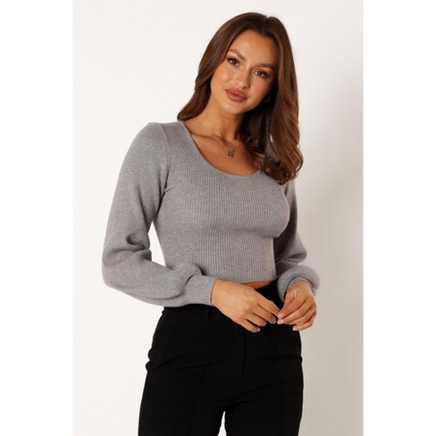 Petal And Pup Daphne Crewneck Bubble Sleeve Knit Sweater - Charcoal Xs/s :  Target