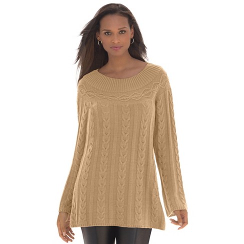 Jessica London Women s Plus Size Cable Sweater Tunic L Beige