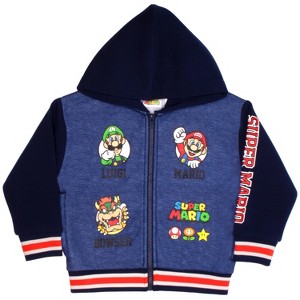 Nintendo Super Mario Bros Boys Long Sleeve Zip-Up Hooded Varsity Jacket - Blue, 5/6 - 1 of 4
