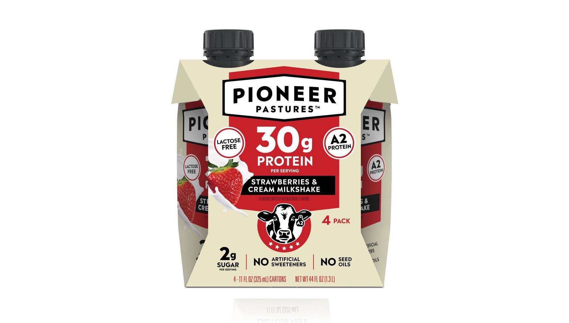 Pioneer Pastures Strawberry & Cream High Protein Shakes - 4pk/11 fl oz: Decaffeinated, No Artificial Sweeteners, Milk Protein, Ready to Drink