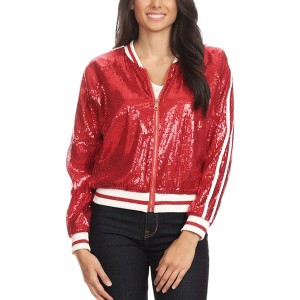 Anna-Kaci Women's Striped Long Sleeve Stripe Down Metallic Sequin Varsity Jacket - 1 of 4
