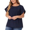 Agnes Orinda Women's Plus Size Elegant Pleated Petal Tulip Short Sleeve Office Work Summer Blouses - 2 of 4