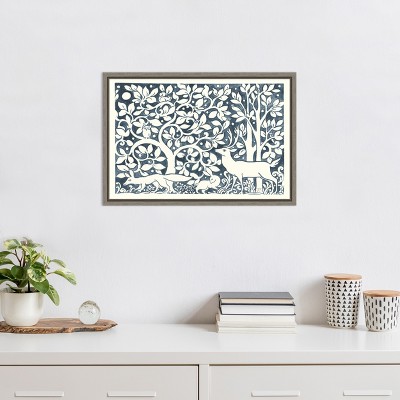 Graywash Framed Navy and White Botanic-Inspired Canvas Print