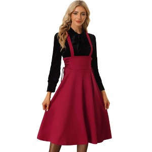 Allegra K Women's Brace High Waisted Lace Up Midi Suspender Skirt - 1 of 4