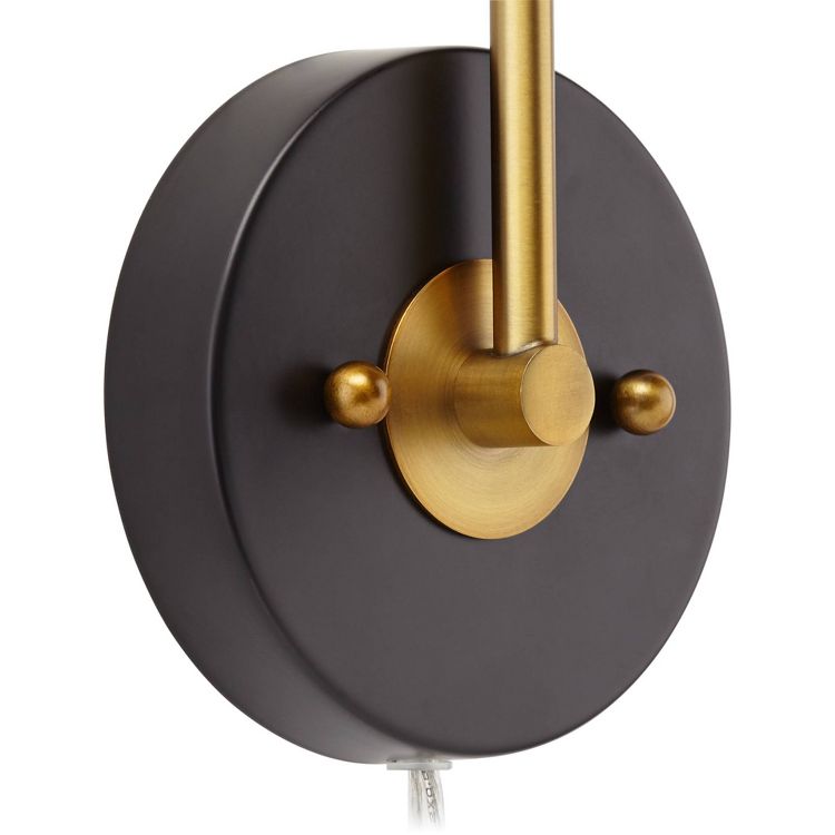 360 Lighting Venice Mid Century Modern Wall Lamp Matte Black Brass Plug-in 6 1/4" Light Fixture Adjustable Metal Cone Shade for Bedroom Living Room, 3 of 9