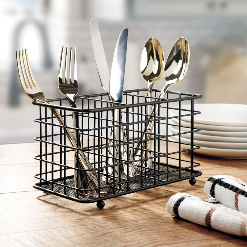 mDesign Metal Wire Kitchen Cutlery/Utensil Storage Bin, 3 Sections, 2 of 7