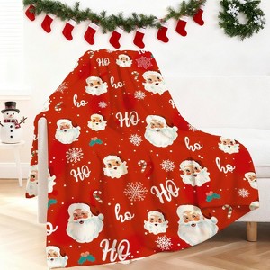 Lomsoe Merry Christmas Throw Blanket Ho Ho Xmas Holiday Party Blanket Cute Santa Claus Christmas Flannel Blanket. - 1 of 4
