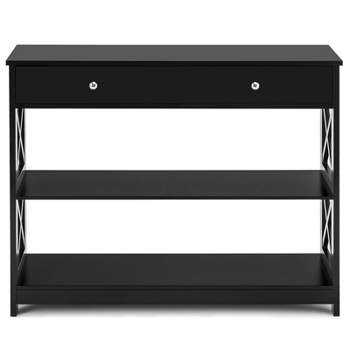 Tangkula Console Table Narrow Entry Table w/ Drawer & Shelves Sofa Table Black/White