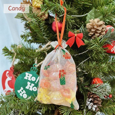 Festive Holiday Organza Drawstring Gift Bags, Set of 20