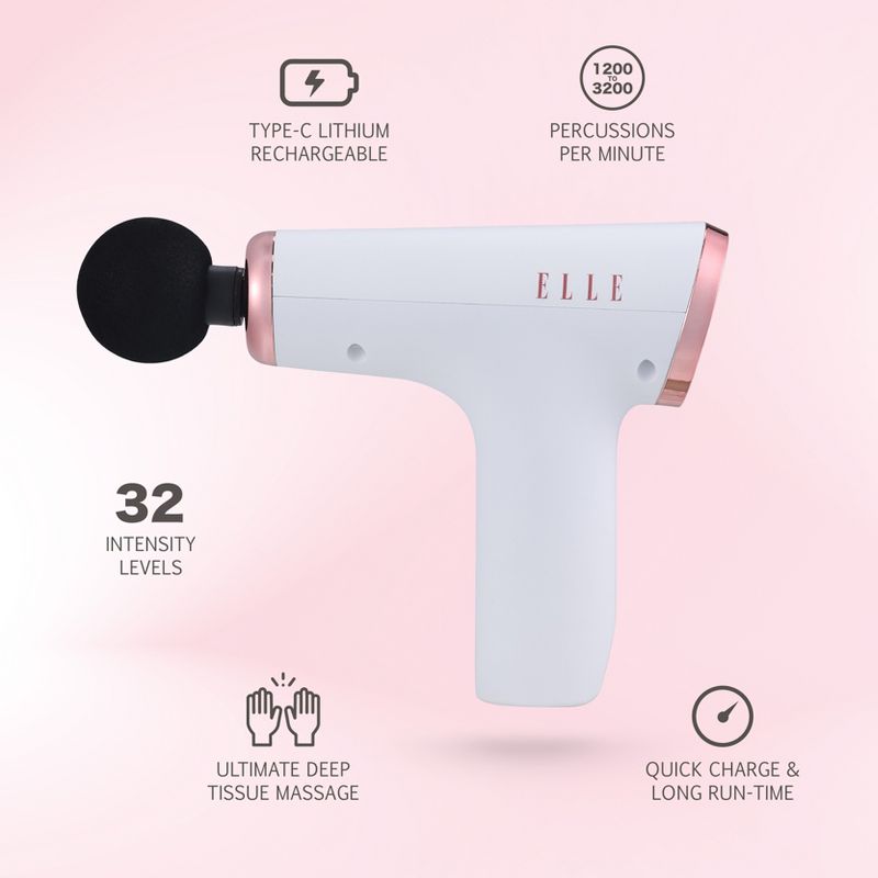 ELLE Portable Handheld Percussion Massager with 4 Massage Heads, 3 of 7