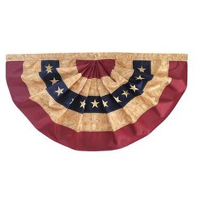 Briarwood Lane Tea Stained Patriotic Embroidered Bunting USA 48" x 24" Pleated Banner with Brass Grommets - 1 of 4