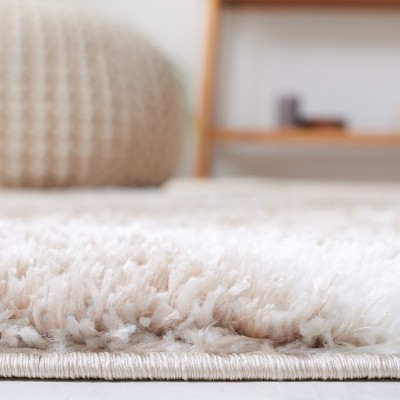 Beige and White Geometric Shag Runner Rug 2' x 9'