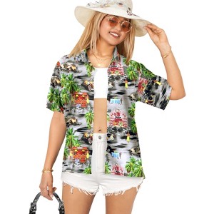 HAPPY BAY Button Down Shirt Casual Beach Blouse Shirt Summer Short Sleeve Tropical Vacation Tops Hawaiian Shirts Colorful - 1 of 4