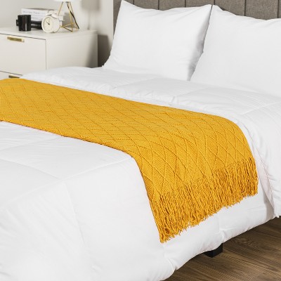 Mustard Yellow Knitted Fleece Reversible Throw Blanket