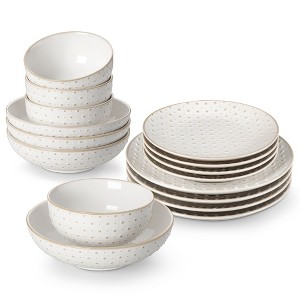 vancasso 16-Piece White Polka Dot Embossed Ceramic Set - Playful yet Sophisticated Tableware - 1 of 4