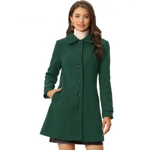INSPIRE CHIC Women's Peter Pan Collar Single Breasted Winter Long Overcoat - 1 of 4
