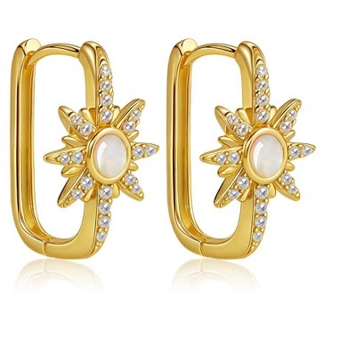 Molenia Star Opal Hoop Earrings for Women: 18K Gold 925 Sterling Silver Celestial Starburst Huggie Earrings Dainty Jewelry
