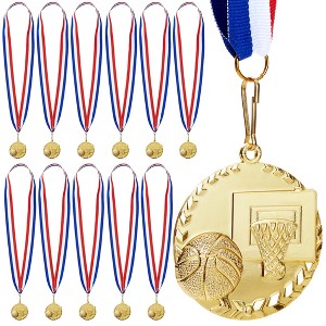Juvale 12 Pack Basketball Medals for All Ages, Gold Metal Team Awards Trophy, Sports Party Favors, 2 in - 1 of 4