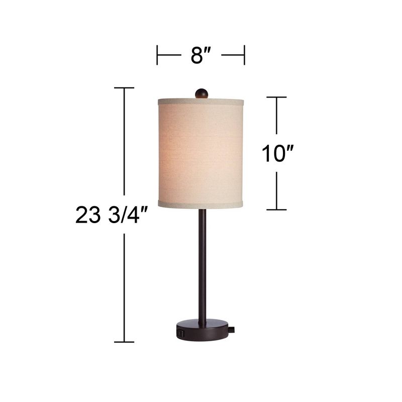 360 Lighting Trotter Modern Table Lamps 23 3/4" High Set of 2 Oiled Bronze with USB and AC Power Outlet in Base Burlap Shade for Living Room Home Desk, 4 of 10