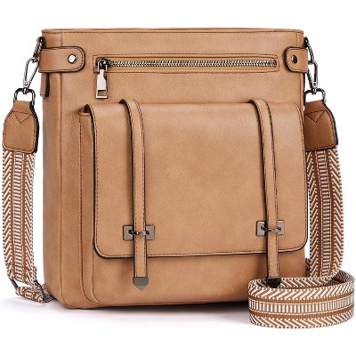 Women Multi Pocket Crossbody Purses Vegan Leather Shoulder Handbags Travel Purse Adjustable Strap