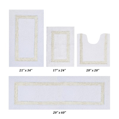 Hotel 4 PC Bath Rug 100% Premium Cotton Tufted Weave Two Tone Reversible Bathroom Rug, Super Soft Absorbent, Machine Washable Bath Mat
