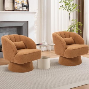 2 PCS Modern Swivel Barrel Accent Chair, 360° Upholstered Armchair with Striped Backrest & Plush Padding, Comfy Round Lounge Chair for Living Room - 1 of 4