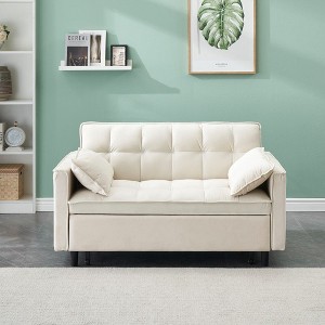 CAVINAS Space-Saver 55" Velvet Sofa Bed, 3-in-1 Convertible Loveseat with Pull-Out Bed & Pillows, 500lbs Capacity - 1 of 4
