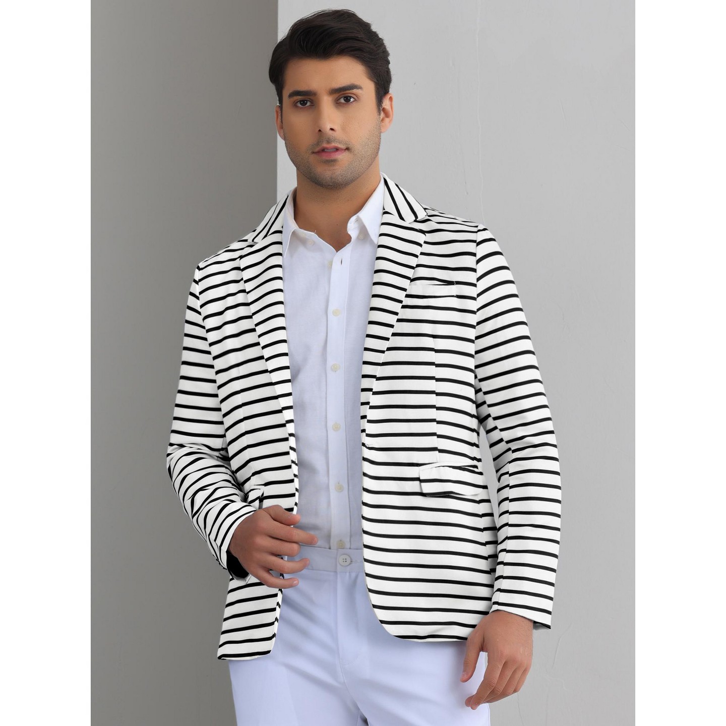 Мужские пиджаки Lars Amadeus Classic Fit Single Breasted Prom Formal Striped Blazers White, цвет: Полосатый — фото 2