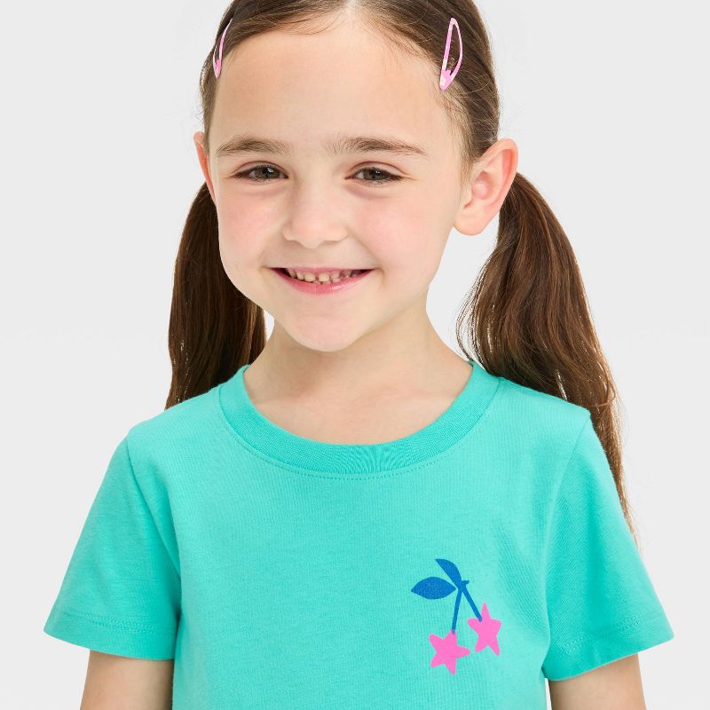 Toddler Girls' Star Cherry Short Sleeve T-Shirt - Cat & Jack™ Turquoise Blue, 3 of 5