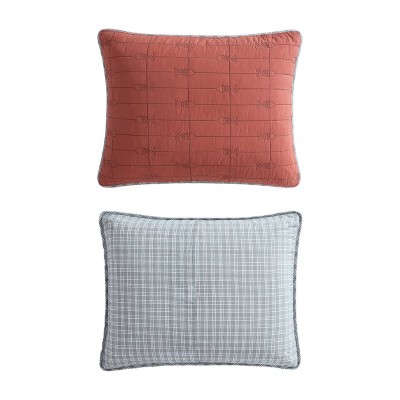 King Gray and Terracotta Cotton Reversible Quilt Set