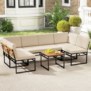 Costway 6 PCS Outdoor Sectional Sofa Set Metal Conversation Set with Bungee Rope Seat - 1 of 4