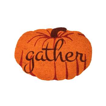 1'6" x 2'3" Festive Gather Pumpkin Shaped Indoor/Outdoor Coir Doormat Orange/Brown - Entryways