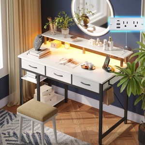 Greenstell 39/47/55 inch L-Shaped Computer Desk with Monitor Stand, LED Lighted Gaming Desk with Power Outlet and Drawer - 1 of 4