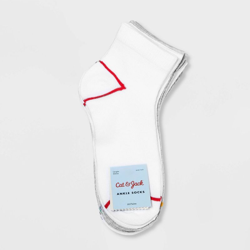 Kids' 10pk Ankle Socks - Cat & Jack™ White/Gray, 2 of 3