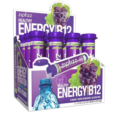 Zipfizz Daily Energy Drink Powder, Grape - 0.39 Oz Tube (Pack of 12)