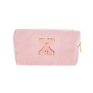 Unique Bargains Corduroy Rectangular Letter Makeup Bag Pink 1 Pc - 1 of 4