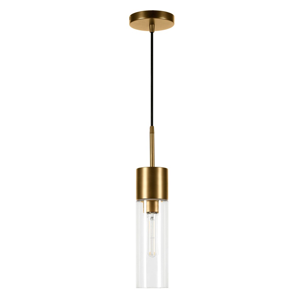 Hudson and Canal 3.5" Wide Pendant with Glass Shade Brass/Clear: Island Fixture, UL Listed, E26 Socket