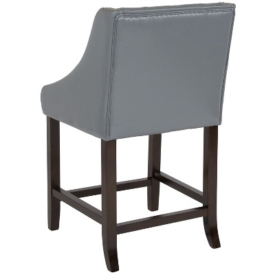 Gray Leather Tufted Walnut Counter Height Stool