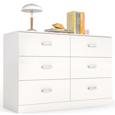 SKONYON Dresser with 6 Drawers Large Wooden Dresser Horizontal Storage Organizer for Bedroom