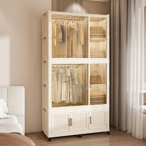 KWPZQEB Portable Wardrobe Closet Storage with Clothes Dresser,  Stackable Storage Box with Hanging Rod and Doors, Wheels for Bedroom, Apartment, White - 1 of 4