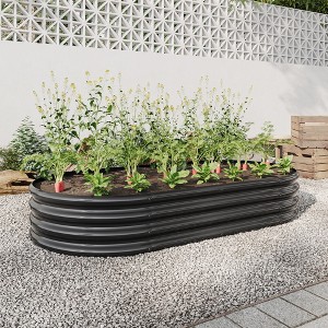 Raised Garden Bed Outdoor,   Oval Large Metal Raised Planter Bed for for Plants, Vegetables, and Flowers - Silver - 1 of 4