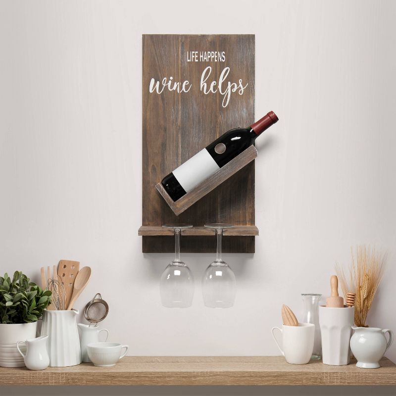 Lucca Wall Mounted Wooden Wine Bottle Shelf with Glass Holder - Elegant Designs, 2 of 7