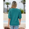 Womens Short Sleeve Lightweight Sweaters Crewneck Knit Pullover Tops with Crochet Sleeve Casual Crochet Blouse Shirt for Spring, Summer - 3 of 4