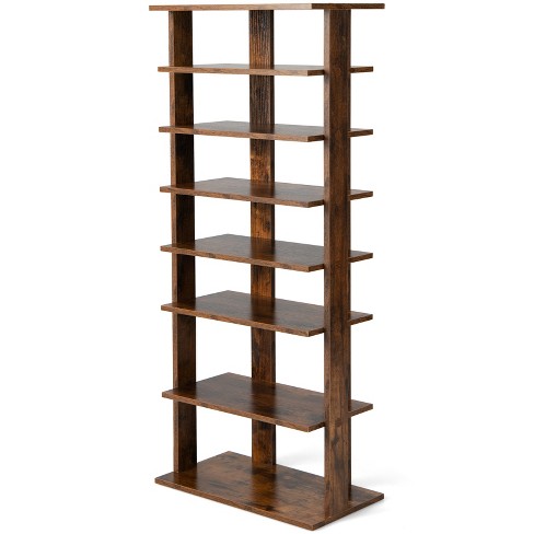 Large 6-Tier Vertical Shoe Rack, Wooden Shoe Racks with Bottom Drawer and  Side Hooks, Tall Shoe Rack Organizer Double Shoes Storage Stand, Shoe Tower  for Entryway, Hallway, Rustic Brown 